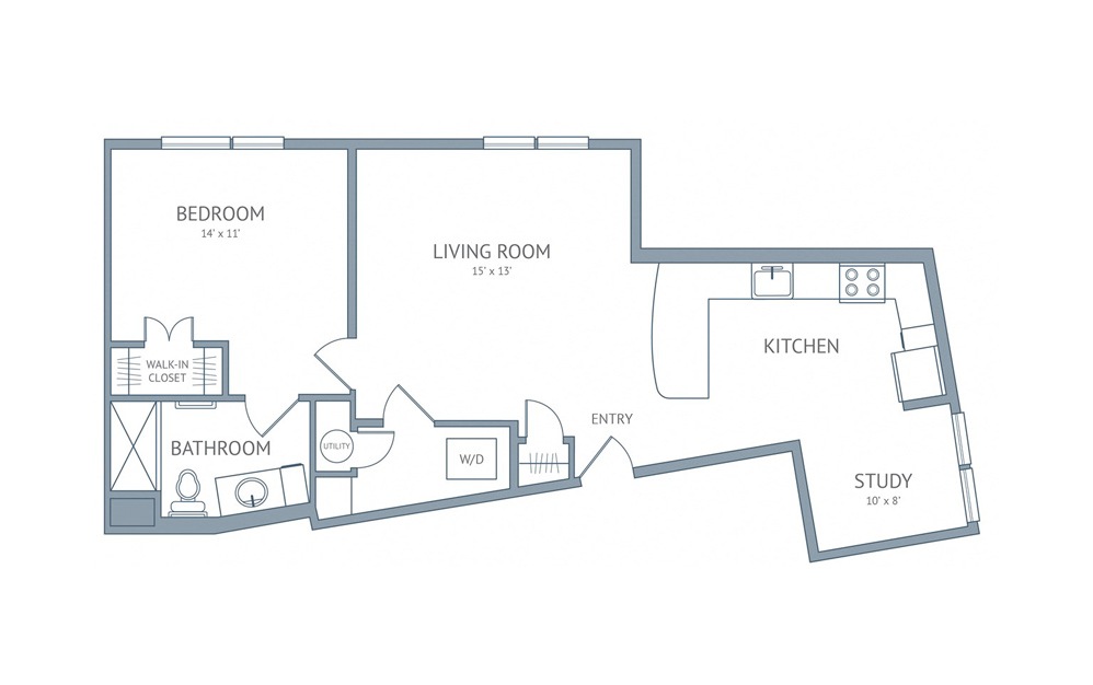 Escher - 1 bedroom floorplan layout with 1 bath and 866 square feet.