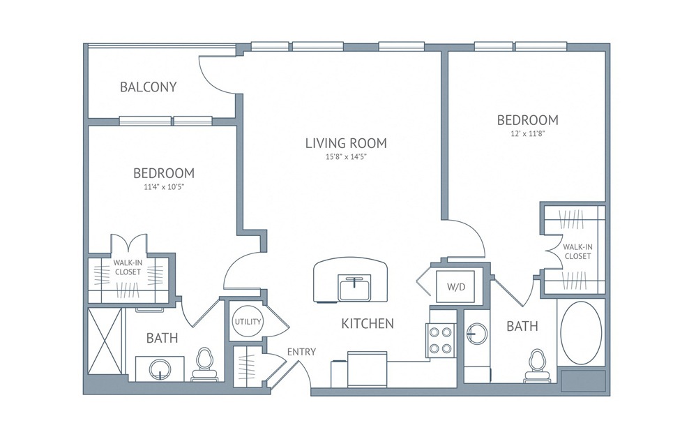 Matisse - 2 bedroom floorplan layout with 2 baths and 952 square feet.