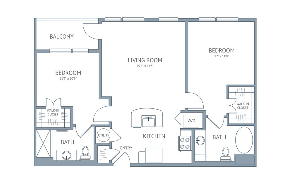 Matisse A - 2 bedroom floorplan layout with 2 baths and 952 square feet.