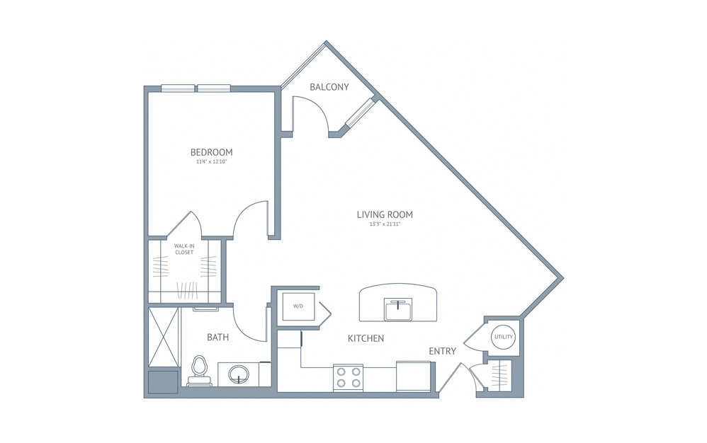 Warhol - 1 bedroom floorplan layout with 1 bath and 727 square feet.